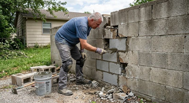Cinder Block Wall Repair in Forsyth County, NC